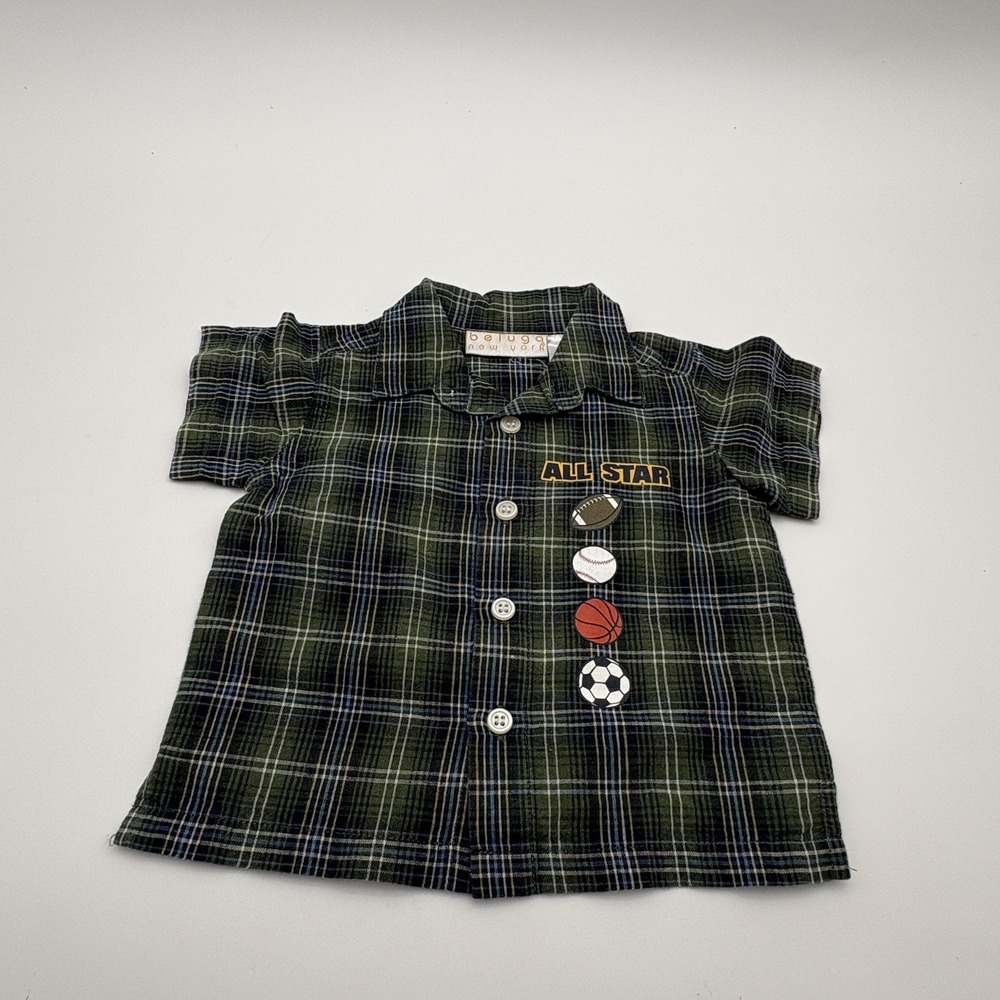 Beluga New York Shirt Boys 0-3 Months Green Plaid All Star Sports Button Up